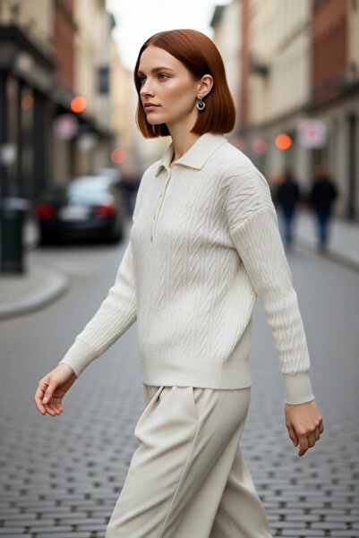 PayBuy Tricotaj pentru femei, oversize, cu guler polo, pulover, cu mânecă lun...