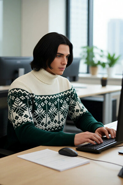 PayBuy Men's Regular Fit Turtleneck Ethnic Patterned Thick Knitwear Sweater Winter Casual Stylish for Combinations