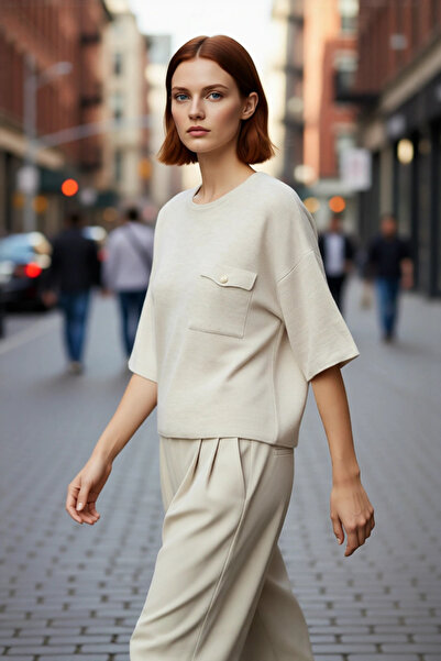 PayBuy بلوزة نسائية ذات قصة عادية وياقة دائرية وأكمام قصيرة، تصميم عصري أنيق ...