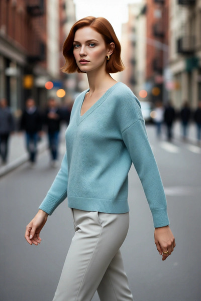 PayBuy سترة نسائية كبيرة الحجم من التريكو بياقة على شكل V للشتاء بأكمام منخفضة مريحة مصنوعة من مزيج الألبكة ذات جودة عالية وأنيقة