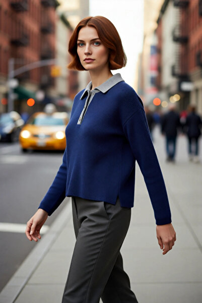 PayBuy Tricotaj cu guler polo supradimensionat pentru femei Pulover cu blocur...