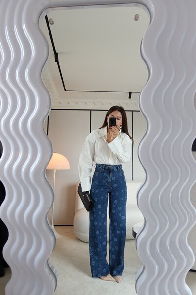 Özge Özgenç Επενδυμένος με κέντημα τζιν με φαρδιά πόδια