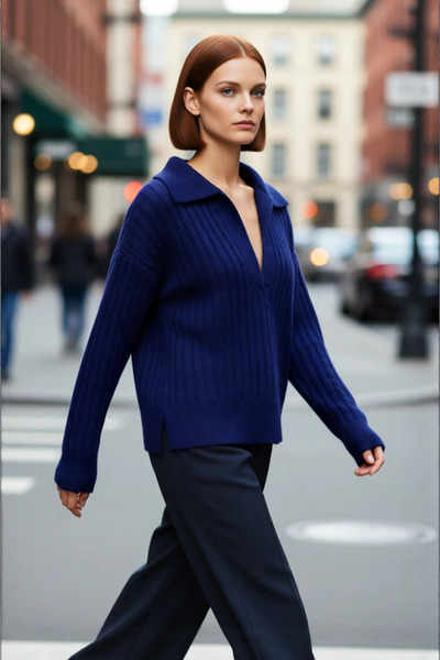 PayBuy Pulover de tricotat oversize pentru femei, cu guler polo, cu mâneci jo...