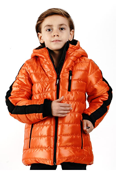 İrem Çocuk Giyim Boy's Arm Stripe Patterned Hooded Coat with Fixed Hood, Plus...