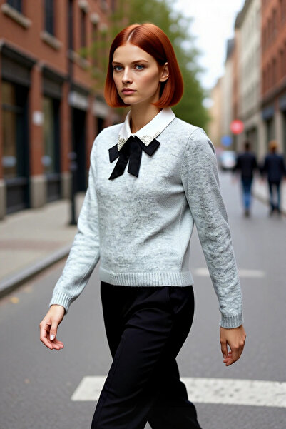 PayBuy Κομψό πλεκτό πουλόβερ με λεπτομέρειες από πέτρα και κορδέλα για γυναίκ...