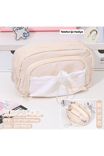 synshop Luksuzna uvezena pernica krem boje, velikog kapaciteta, sa više odjel...