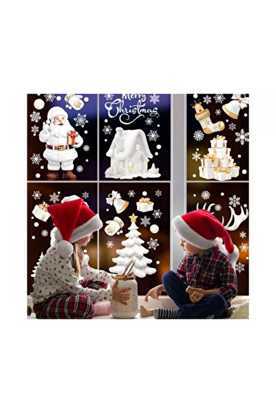 Inovius Sticker Perete Autocolant Mos Craciun, Ren, Om de Zapada, Fulgi, 9 bu...