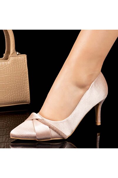 Modlet.ro Women's beige thin-heel shoes with attached rhinestones MOD10591