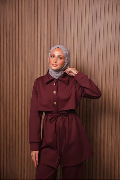 Mira İpek Scuba Fabric Tie-Waist Pants Hijab Two-Piece Set with Shawl Gift