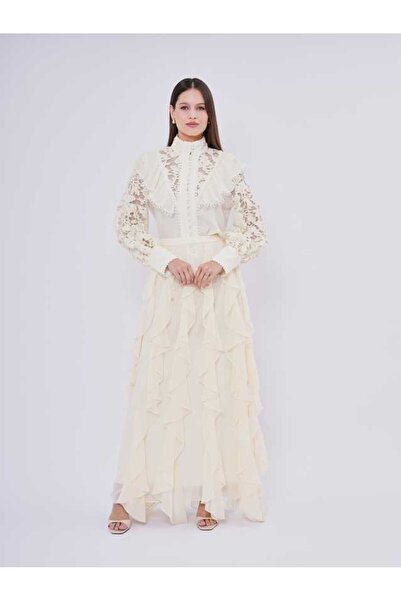 SERPİL Kat Kat Volan Detaylı Şifon Uzun Kadın Etek 50586