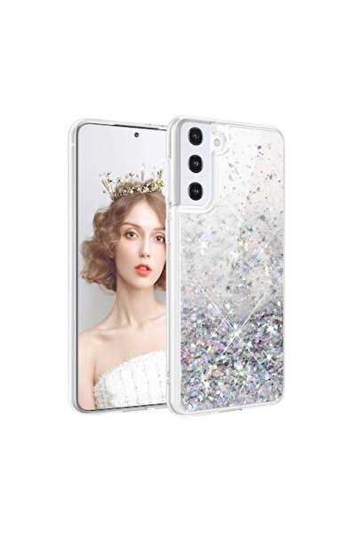 PlanetPhone Husa pentru Samsung S21 FE, cu sclipici si apa, silicon, fashion, protectie camera, Argintie