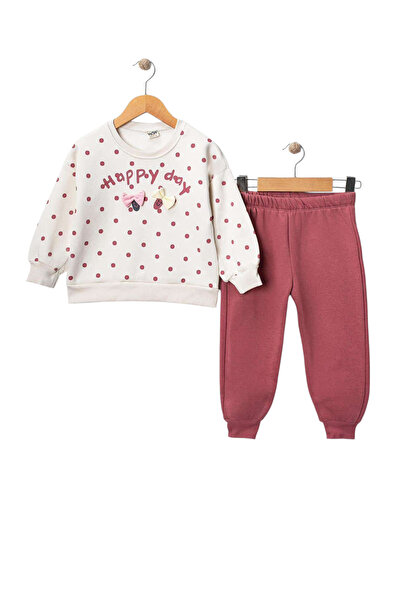 NURTOPU Girls' Suit Top and Bottom Set, 3-Thread Ribbed, Thick Winter Cotton Fabric Inside, Casual Wear