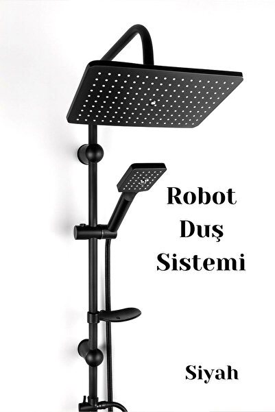 Badem10 Robot Tepe Duş Seti Tam Takım Mat Siyah Lüks Yağmurlama Başlıklı Vida...