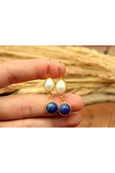 alpsilverart 925 Ayar Gümüş El İşi Otantik Doğal İnci Ve Lapis Taşlı Küpe – Kadınlar İçin Özel Tasarım