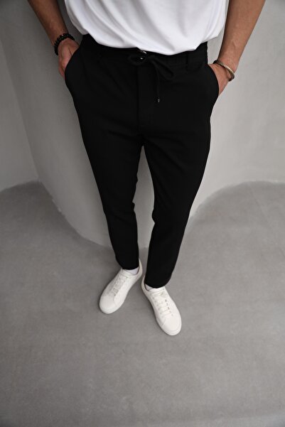 Genel Markalar Erkek Fit İp Detaylı Kumaş Pantolon