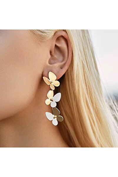 Siya Silver Kararmaz Çelik Plaka Sallantılı Kelebek Küpe - 5,8 cm