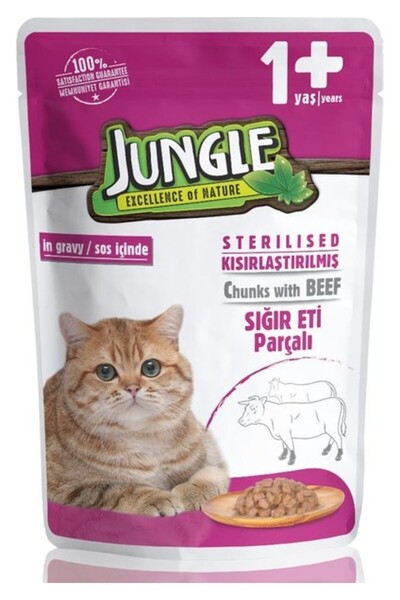 Jungle Pouch Kısırlaştırılmış Gravy Soslu Biftekli Yaş Kedi Maması 100 gr