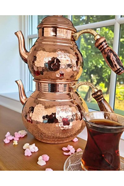 ÇEÇEN HOME (1 Piece) Copper Teapot for 2 People with Wooden Handle, Medium Si...