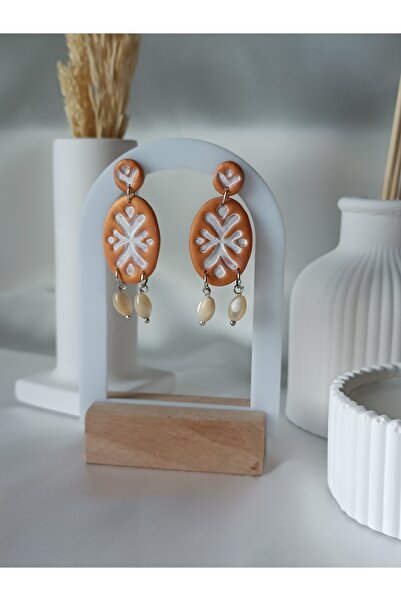 La fee aksesuar أقراط من الطين البوليمري باللون البرتقالي المعدني الخفيف مع أ...