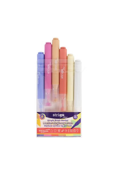 Strigo Acrylic brush markers, 6 colors SSC429