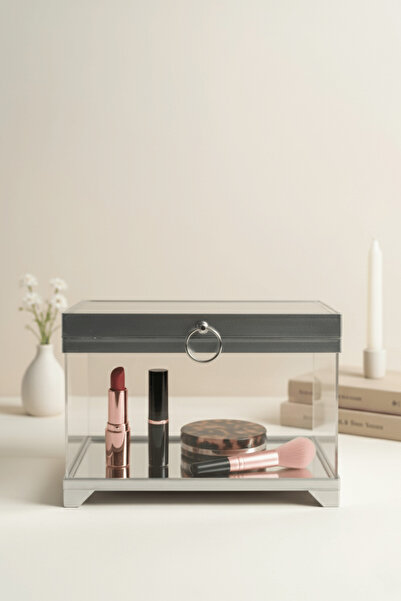 BYC Home & Design Altın/Gümüş Çerçeveli Pleksi Çeyiz Sandığı – Bohça, Söz, Nişan, Düğün İçin Kutlama Sandığı, 24×34×24