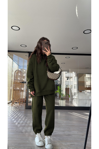 Baybay KADIN 3 İPLİK OVERSİZE KAPÜŞONLU EŞOFMAN TAKIMI