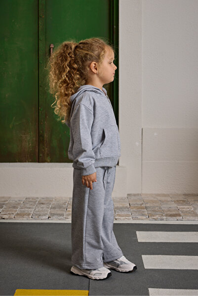 Fahhar Kids Hooded Basic Tracksuit Set Gray Melange