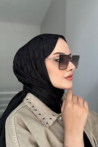 Byedauzunlar Black Patterned Silky Jacquard Shawl