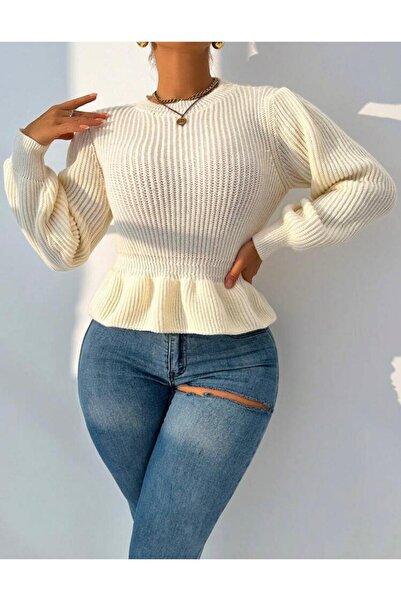 tilvess Kadın Beli Fırfır Detaylı Triko Kazak