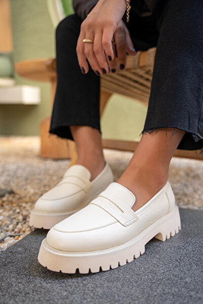 LAMİNTA Ladin Ekru Hakiki Deri Kadın Makosen Ayakkabı