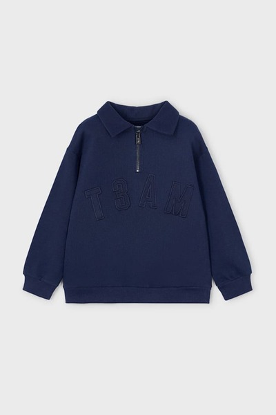 MAYORAL Erkek Çocuk Regular Fit Kabartma Yazılı Polo Yaka Sweatshirt - Lacivert