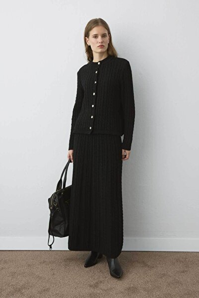 Hooopstore Örgü Dokulu Triko Siyah Etekli Takım