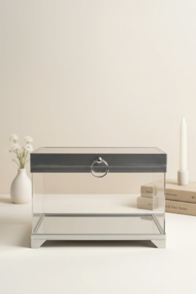 BYC Home & Design Altın/Gümüş Çerçeveli Pleksi Çeyiz Sandığı – Bohça, Söz, Nişan, Düğün İçin Kutlama Sandığı, 24×34×24