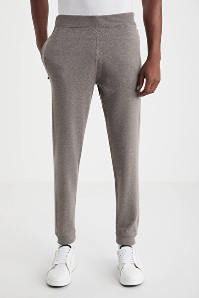 Hemington Şerit Detaylı Bej Merino Yün Spor Triko Pantolon