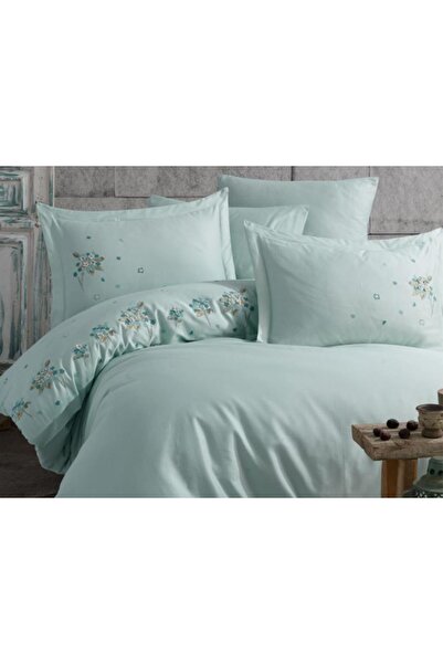 Çeyiz Diyarı Betty Cotton Satin Embroidered Duvet Cover Set Nile Green