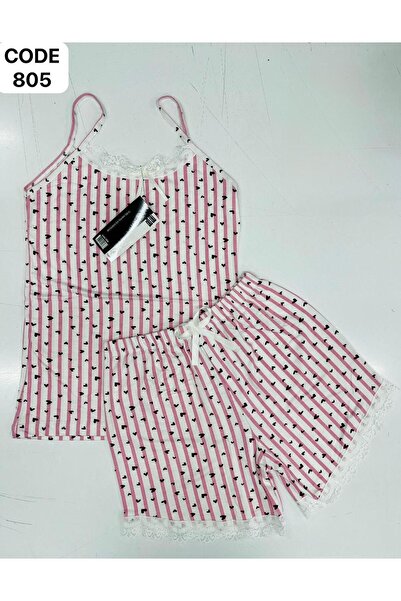 VAJESTO Γυναικείο Σετ Πιτζάμες με Σορτς με Λεπτομέρεια Ροζ Καρδιά, Νυχτικό με...