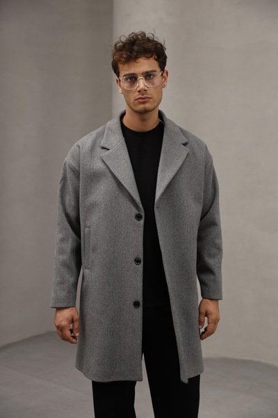 Genel Markalar Essenza Erkek Oversize İtalyan Kaşe Kaban Gri