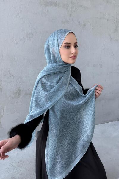 Byedauzunlar Açık Mavi Asu Otantik Hint İpeği Şal