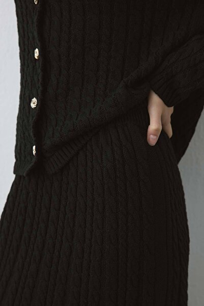 Hooopstore Örgü Dokulu Triko Siyah Etekli Takım