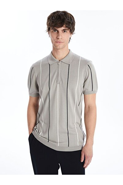 LC Waikiki Ανδρικό πλεκτό πουλόβερ με κοντό μανίκι ριγέ γιακά