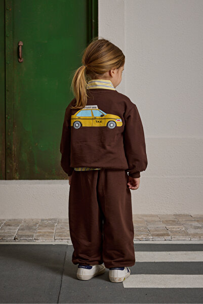 Fahhar Kids Oversize Baskılı Eşofman Takımı Kahverengi