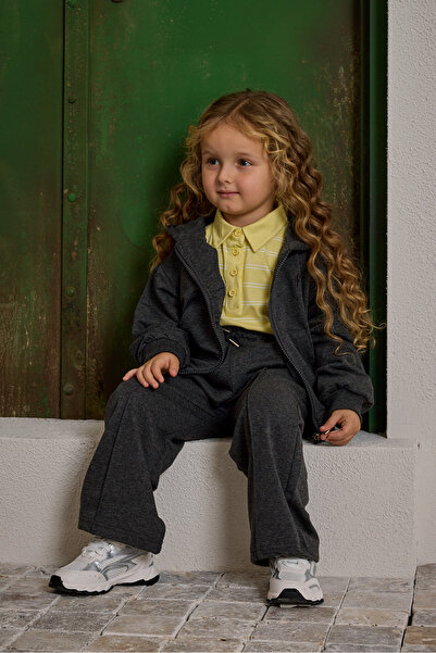 Fahhar Kids Kapüşonlu Basic Eşofman Takımı Antrasit Melange