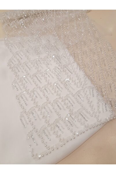 Safir Kumaş Gelinbaşı ve Türban Tasarımı için Kesip Çıkarmalık Beyaz İşlemeli...