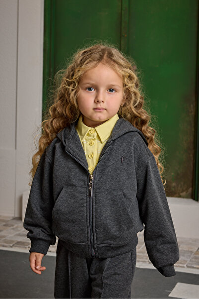 Fahhar Kids Kapüşonlu Basic Eşofman Takımı Antrasit Melange