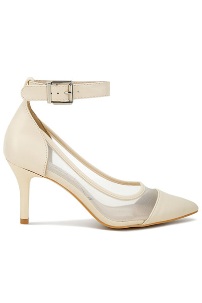 london Rag حذاء نسائي بكعب عالٍ مدبب من الأمام وحزام للكاحل باللون البيج