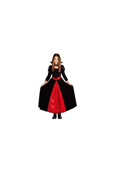 OEM Halloween Vampire Costume for Girls – Long Red-Black Dress and Necklace, 10 Years (121-140cm)