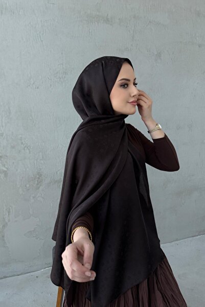 Byedauzunlar شال جاكار حريري منقوش باللون البني المر