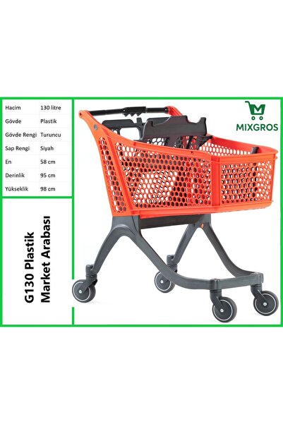 MİXGROS G130 Plastik Market Alışveriş Arabası 130 Litre Turuncu