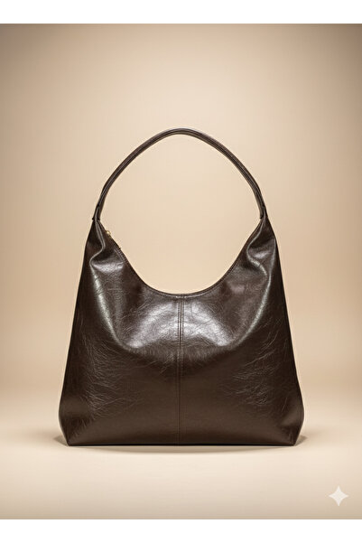 KISCHE Women's Shoulder Bag Wrinkled Leather Coffee Zipper Lining Shoulder Bag