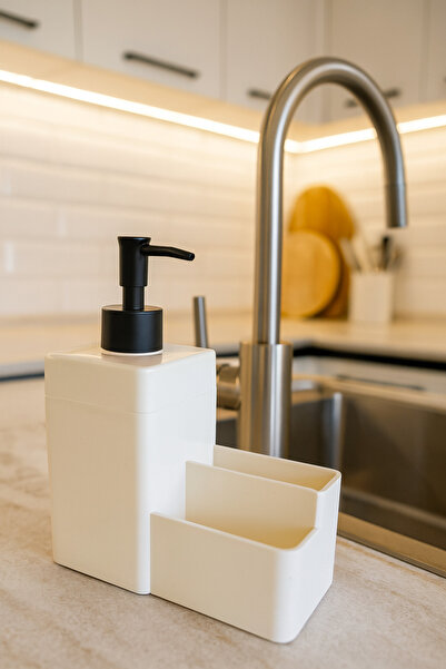 MAKRİ HOME Diamond Süngerlikli Sıvı Sabunluk 450 ml (19x16x8 cm) - Krem